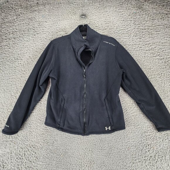 Under Armour Jacket Womens Large Black Fleece Long Sleeve Full Zip *GUC* - Picture 1 of 13